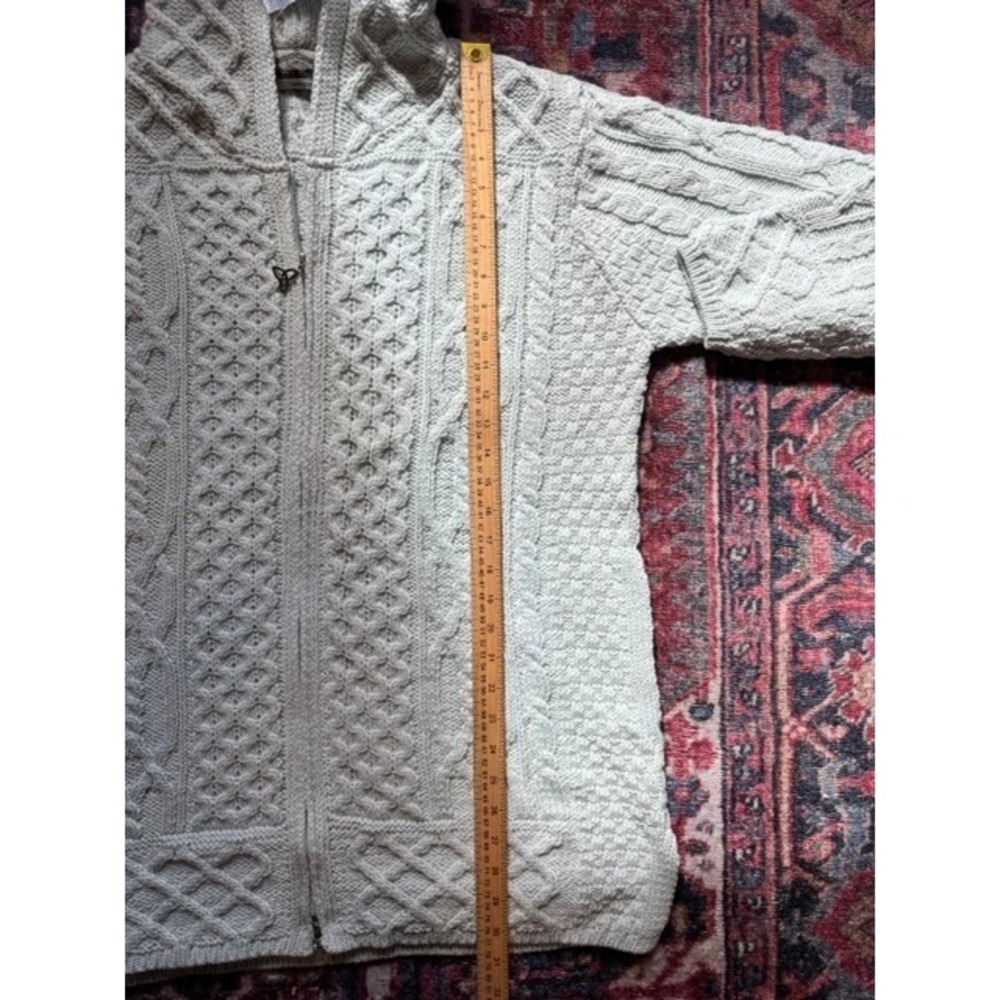 Aran Crafts Ireland Merino Wool Hooded Zip Cardigan Mint Green Sage Large NEW - Picture 7 of 9